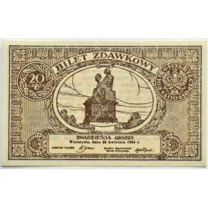 Polska, II RP, bilet zdawkowy 20 groszy 1924, Warszawa, UNC