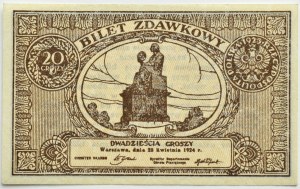 Poland, Second Republic, pass ticket 20 pennies 1924, Warsaw, UNC