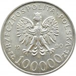 Polska, III RP, 100000 złotych 1990, Solidarność typ A, Warszawa, UNC