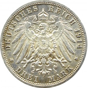 Německo, Anhalt, Friedrich a Marie, 3 marky 1914 A, Berlin