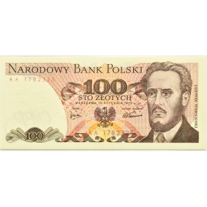 Polska, PRL, L. Waryński, 100 złotych 1975, seria AA, Warszawa, PMG 65 EPQ