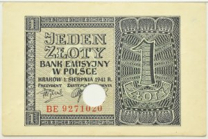 General Government, 1 zloty 1941, BE series, PERFORACTION, Cracow, PMG 64