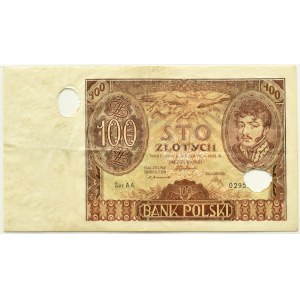Polska, II RP, 100 złotych 1932, seria AA, PERFORACJA, Kraków, PMG 45