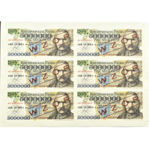 Poland, Third Republic, Sheet 5000000 zloty 1995 ARK19/100 - series AA 0000000 - REPLICATION MODEL.