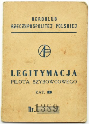 The Second Republic of Poland, card for a Class B glider pilot badge from 1936