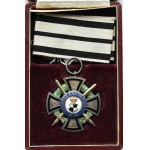 Niemcy, Order Książęcy Krzyża Honorowego Hohenzollernów III klasy z Mieczami, wstążka, oryginalne pudełko, RZADKIE