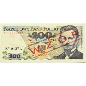 Polska, PRL, J. Dąbrowski, 200 złotych 1979, seria AS0000000 - WZÓR No.427, Warszawa, UNC