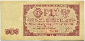 Poland, RP, 5 zloty 1948, BL series, Warsaw