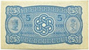 Norway, 5 crowns 1942, U series, BEAUTIFUL!