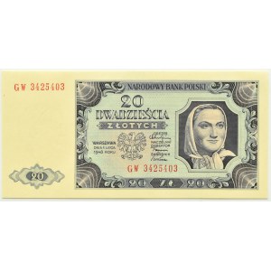 Polska, RP, 20 złotych 1948, seria GW, Warszawa, PMG 67 EPQ