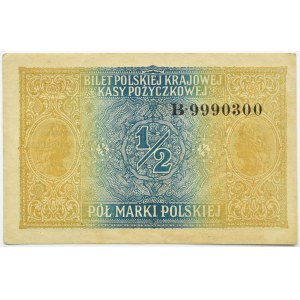 General Government, 1/2 mark 1916 General, series B9990300, Warsaw, HIGH NUMBER