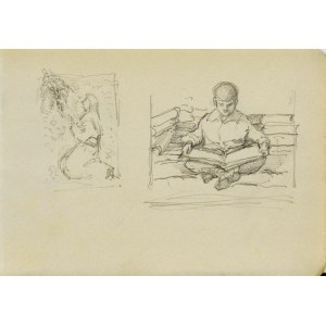 Józef PIENIĄŻEK (1888-1953), Dvě skici: Modlící se žena, Chlapec nad knihou