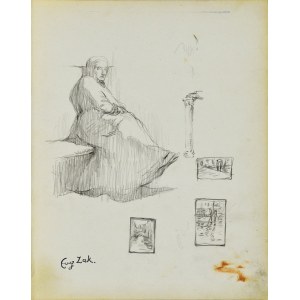 Eugene ZAK (1887-1926), Stará žena, skici z Benátek, obrys sloupu