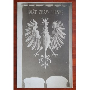 Biały orzeł na sztandarze Boże Zbaw Polskę