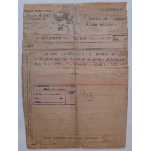 Telegram do gen.K Sosnkowskiego w Warszawie na Zamku