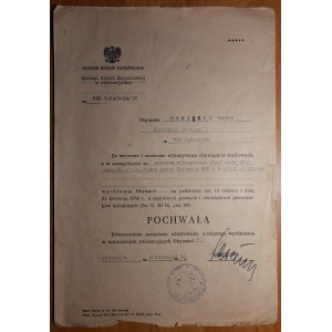 Děkovný dopis ředitelství příměstské železnice v Jędrzejówě zaměstnanci Gustawu Nowakovi