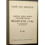 Cennik części pędnianych Fabryka pędni, maszyn i odlewnia żelaza Krawczyk i S-ka w Zawierciu