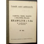 Cenník dielov vrtule Krawczyk a S-ka vrtuľa, strojárstvo a zlieváreň železa v Zawiercie