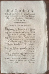Catalog of clerical books, known in Bartholomew Jablonski Bookstore, in Kapitulney Kamienica pod Nrem. 30