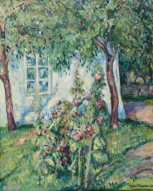 Stefan FILIPKIEWICZ (1879-1944), Malwy przed bieloną chatą [Malwy w ogródku]
