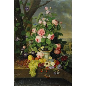 Erdmann SCHULTZ (1810-1841), Martwa natura z pąkami róż i winogronami, 1834
