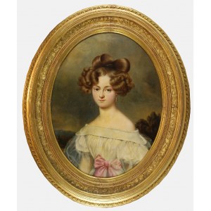 Malarz nieokreślony, około poł. XIX w., Portret dziewczyny z różową kokardą