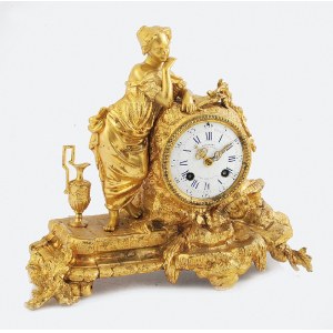 Wytwórnia zegarów JAPY FRERES, Zegarmistrz CAUDRON (czynny 1850-1870), Zegar kominkowy z dziewczyną przy zdroju