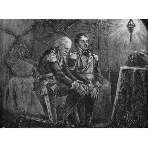 Juliusz KOSSAK (1824-1899), Nocna modlitwa Szymona Mohorta z Ksawerym Krasickim przed poranną Mszą Świętą