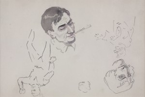 Karol KOSSAK (1896-1975), Szkice postaci mężczyzny, głowa mężczyzny palącego papierosa;