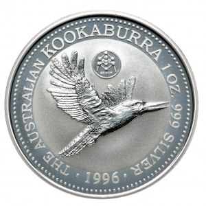 Austrália, Kookaburra, 1996, 1 oz, Ag 999 unca, Privy Mark Belgium, náklad len 5 000 kusov.