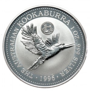 Australia, Kookaburra, 1996, 1 oz, uncja Ag 999, Privy Mark Wielka Brytania, nakład zaledwie 5 tys.