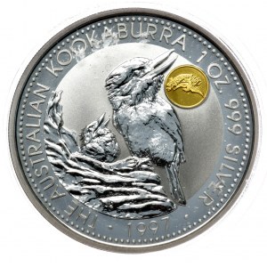 Australia, Kookaburra, 1997, 1 oz, uncja Ag 999, Złoty Privy Mark - Feniks