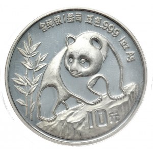 Čína, 10 jüanov 1990 panda, 1 oz Ag 999, s uzáverom