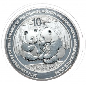 Čína, panda 2009, 1 oz, Ag 999 unce, pamětní mince k 30. výročí Číny z moderních drahých kovů
