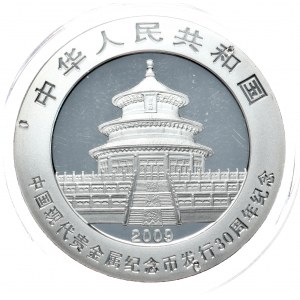 Chiny, panda 2009, 1 oz, uncja Ag 999, 30. rocznica chińskich monet okolicznościowych z nowoczesnych metali szlachetnych