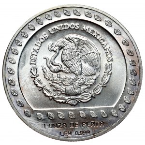 Mexiko, 100 dolarů 1992, aztécký bojovník, unce, 1 oz Ag 999