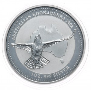 Austrálie, 1 dolar, Kookaburra, 2002, 1oz, ryzí stříbro