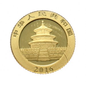 Chiny, Panda 1g złota 999, 2016 r., w oryginalnej zgrzewce