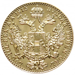 Austria, Dukat 1915 r., Nowe Bicie, złoto 986