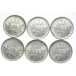 France, 5 francs 1960-1964, sower, set of 6 pieces