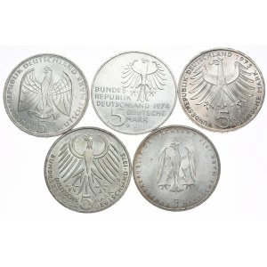 Germany, 5 marks 1970-1977, set of 5 pieces, figures (2)