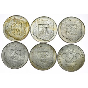People's Republic of Poland, Set of 5 x 200 zloty 1974 map (XXX years of the People's Republic of Poland) and 1 x 200 zloty 1976 Olympics - total of 6 pcs.
