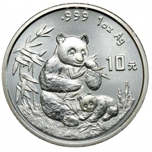 Čína, panda 1996, 1 oz, veľký dátum, jedna unca Ag 999, uzáver