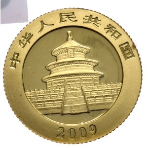 Čína, Panda 2009, 1/10 oz, 3,1 g. Zlato 999