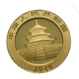 Chiny, Panda 1g złota 999, 2016 r., w oryginalnej zgrzewce