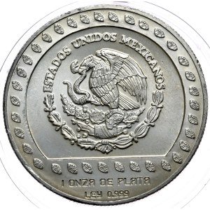 Mexiko, 100 USD 1992, aztécky bojovník, unca, 1 oz Ag 999
