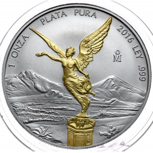 Meksyk, Libertad 2016, 1 oz, uncja 999 AG, złocona