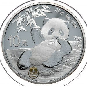 Čína, panda 2020, 30 g Ag 999, privátna značka a certifikát, náklad iba 5 000 kusov.