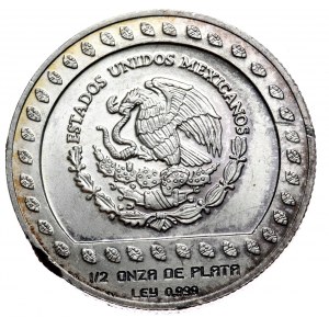 Meksyk, zestaw 1/2 oz Ag 999 wojownik Azteków 1992 i 25 pesos 1968 igrzyska