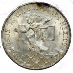 Mexiko, Satz von 1/2 oz Ag 999 Aztekenkrieger 1992 und 25 Pesos 1968 Spiele